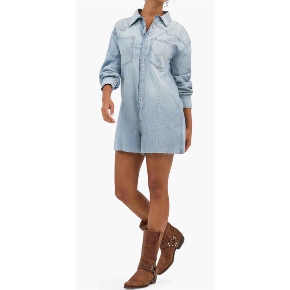 Wrangler Heritage Long Sleeve Snap denim romper shorts NEW Size Small - Picture 4 of 12
